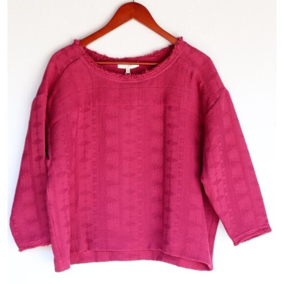 IRO Women Size 40 US8 Medium Fuchsia Pink Hester Frayed Cotton-Jacquard Top $590 - Picture 10 of 10